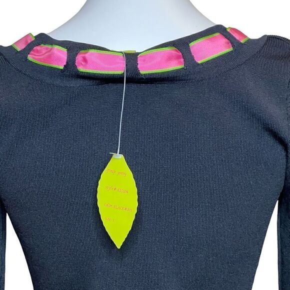 Prima Bella black ribbon tie 3/4 sleeve sweater size S - Picture 12 of 12